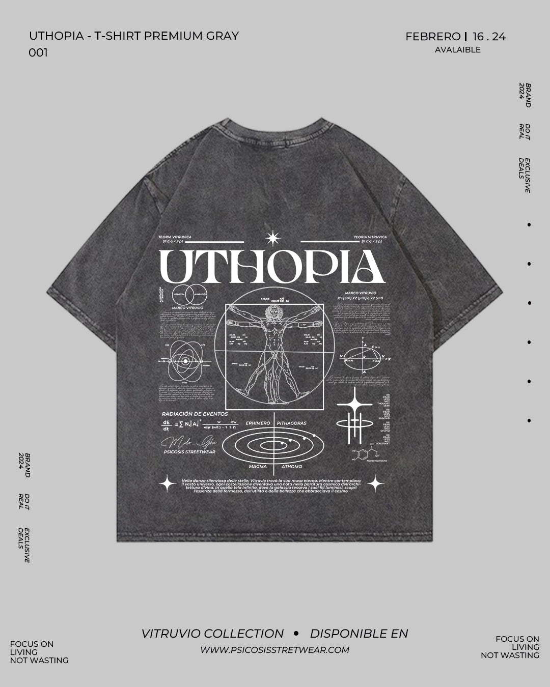 T - SHIRT UTHOPIA PREMIUM OVERSIZE - DESGASTE GRAY